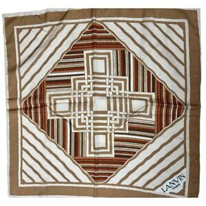 1970 Mob Wife VTG Square Scarf Lanvin Paris 100% Silk Made in France Brown Tan